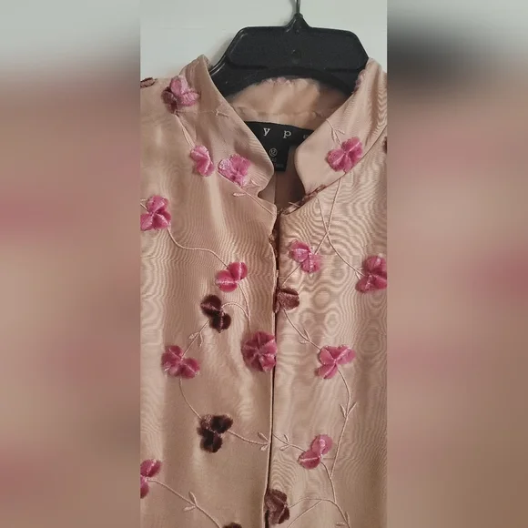 HYPE Vintage Silk Embroidered Dress Coat, Mauve/Wine/Pink, Size Large - Picture 12 of 15